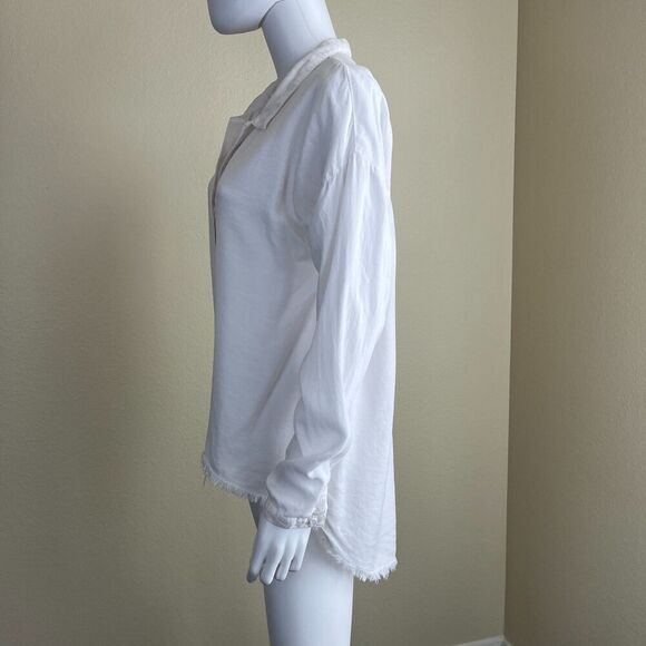 Cloth & Stone Women's Size M White Frayed Hem Button Down Tunic Shirt Boho - Picture 15 of 15